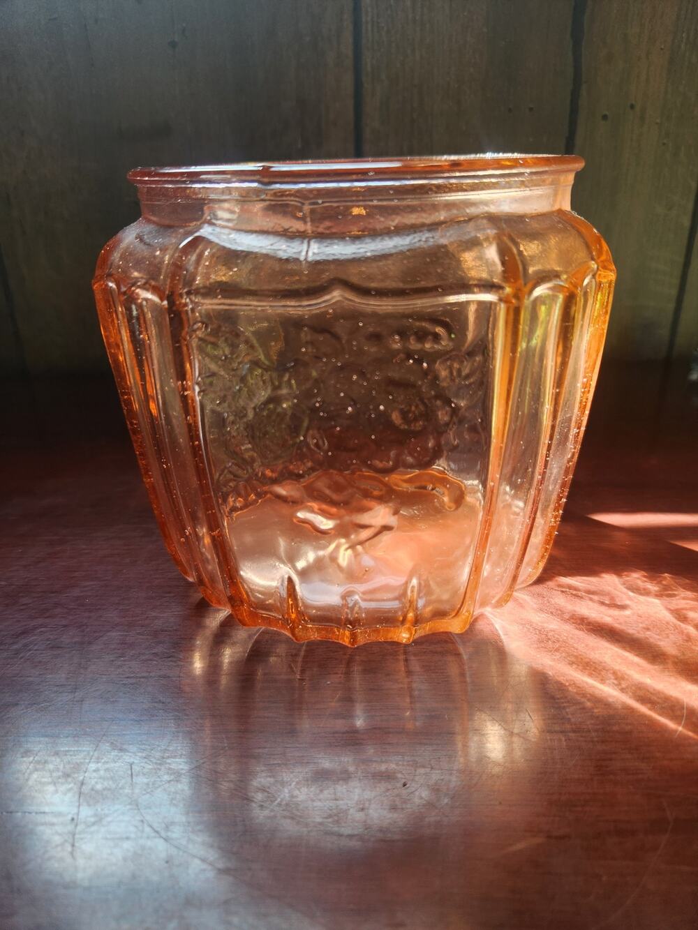 Vintage Jeannette Pink Depression Glass Floral Poinsettia Cookie Jar No Lid
